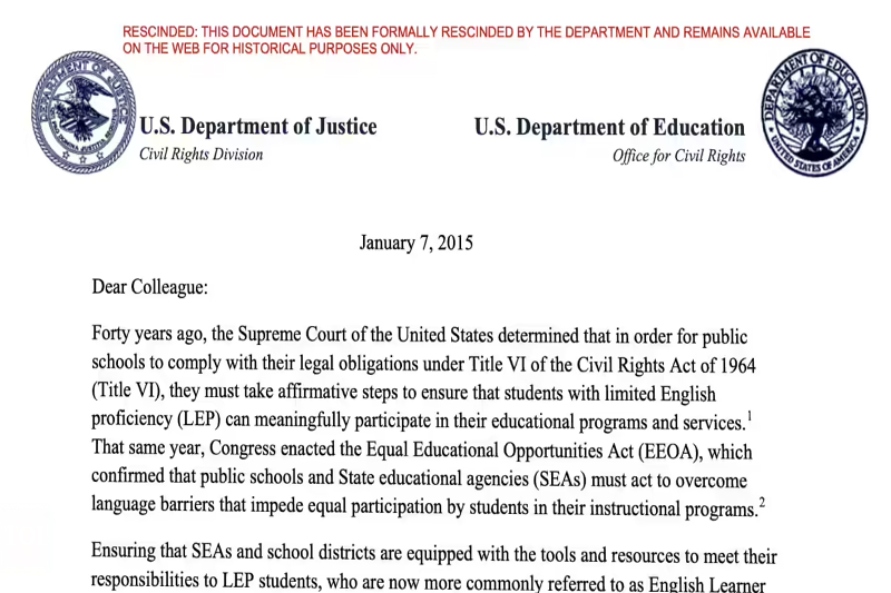 Trump Administration Rescinds English Learner Guidance, Leaving Millions of Students in Limbo