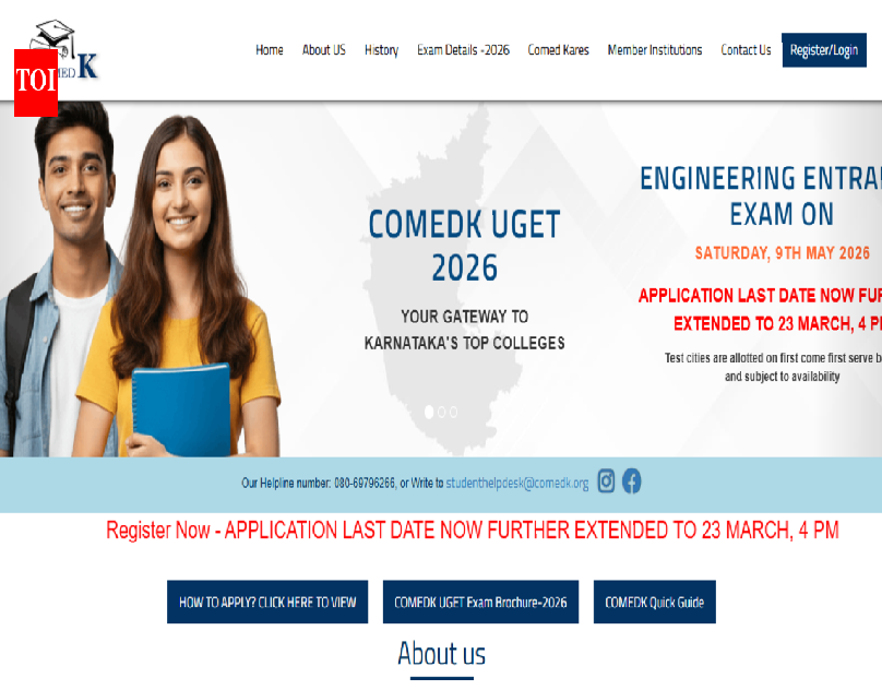 COMEDK UGET 2026 Application Deadline Extended Again to March 23 for Engineering Aspirants