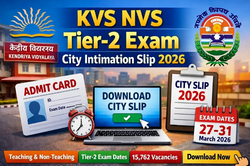 KVS NVS Tier-2 city intimation slip 2026 released; exams from March 27 to 31: Direct link to download here