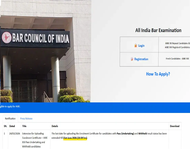 Bar Council of India Extends AIBE XIX Enrolment Certificate Submission Deadline to June 21