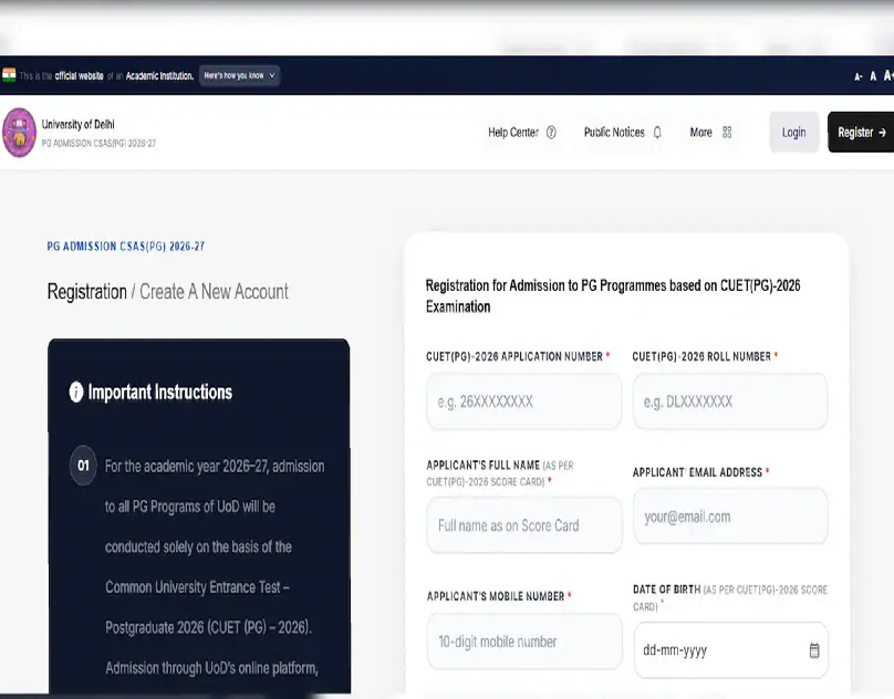 DU PG Admissions 2026-27 Open Through CSAS-PG Portal