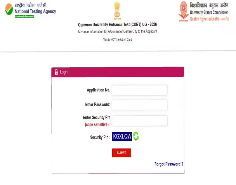 CUET UG 2026 City Intimation Slip Released by NTA