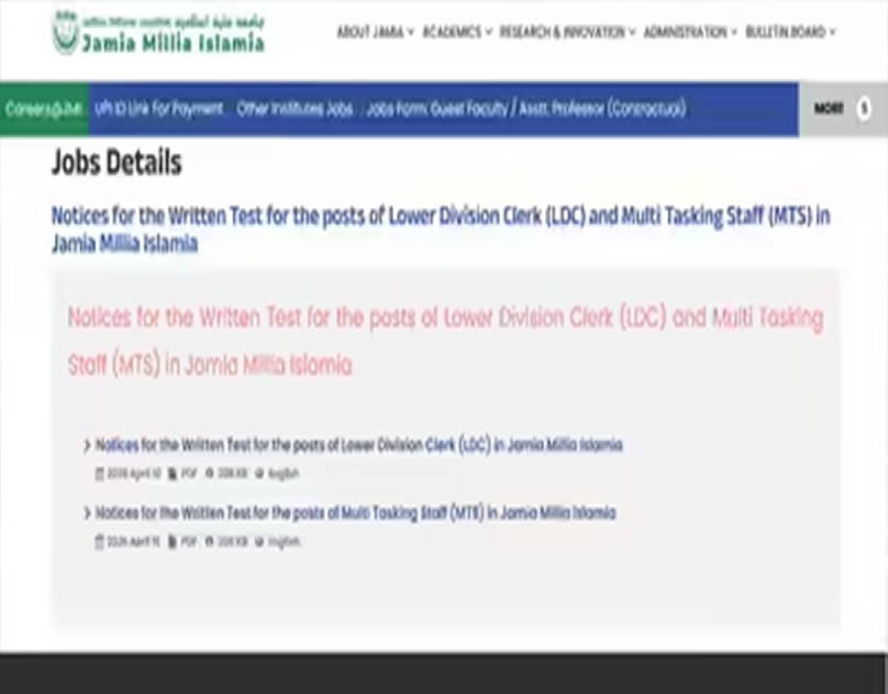 JMI Recruitment 2026 Exam Date Out for LDC, MTS Posts