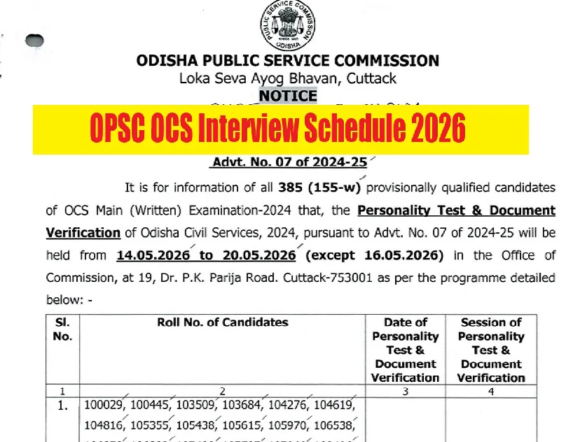 OPSC OCS Interview 2026: Personality Test from May 14 Marks Final Selection Stage Explained Now